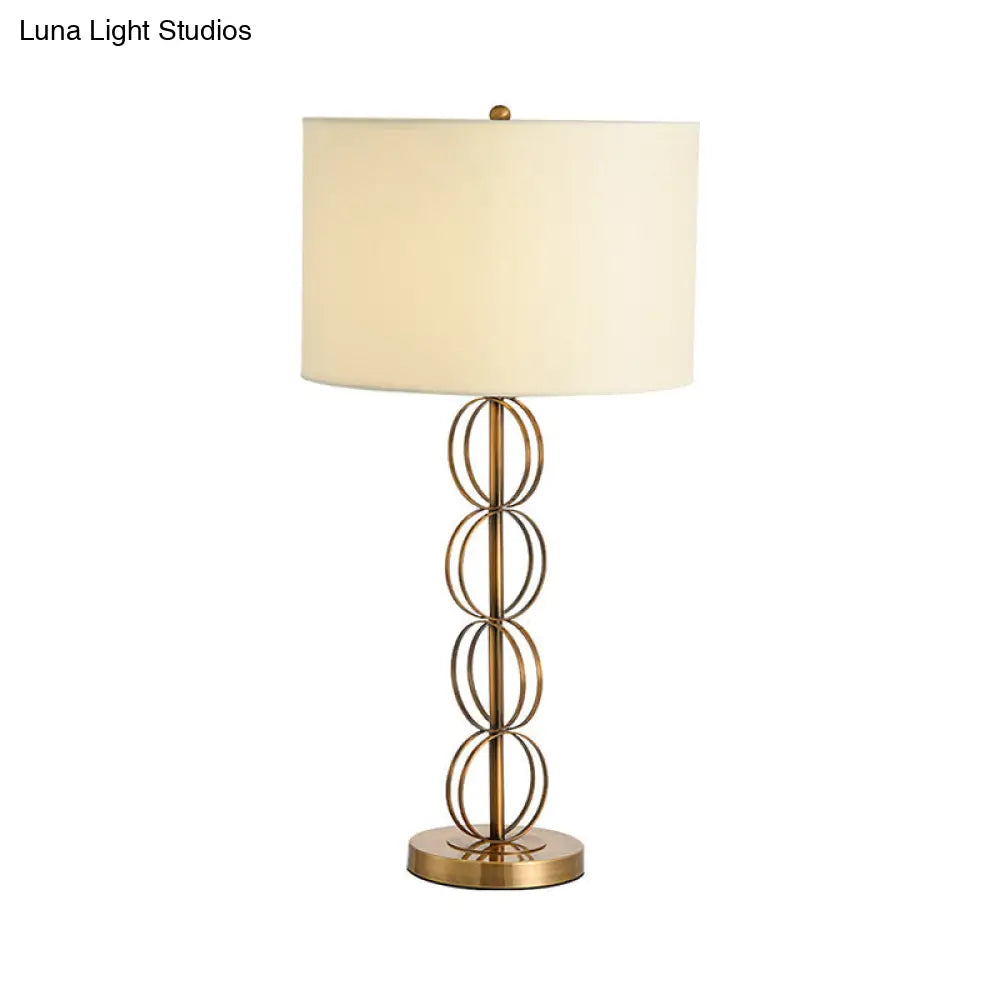 Contemporary Fabric Cylindrical Night Light - White Metal Table Lighting For Living Room