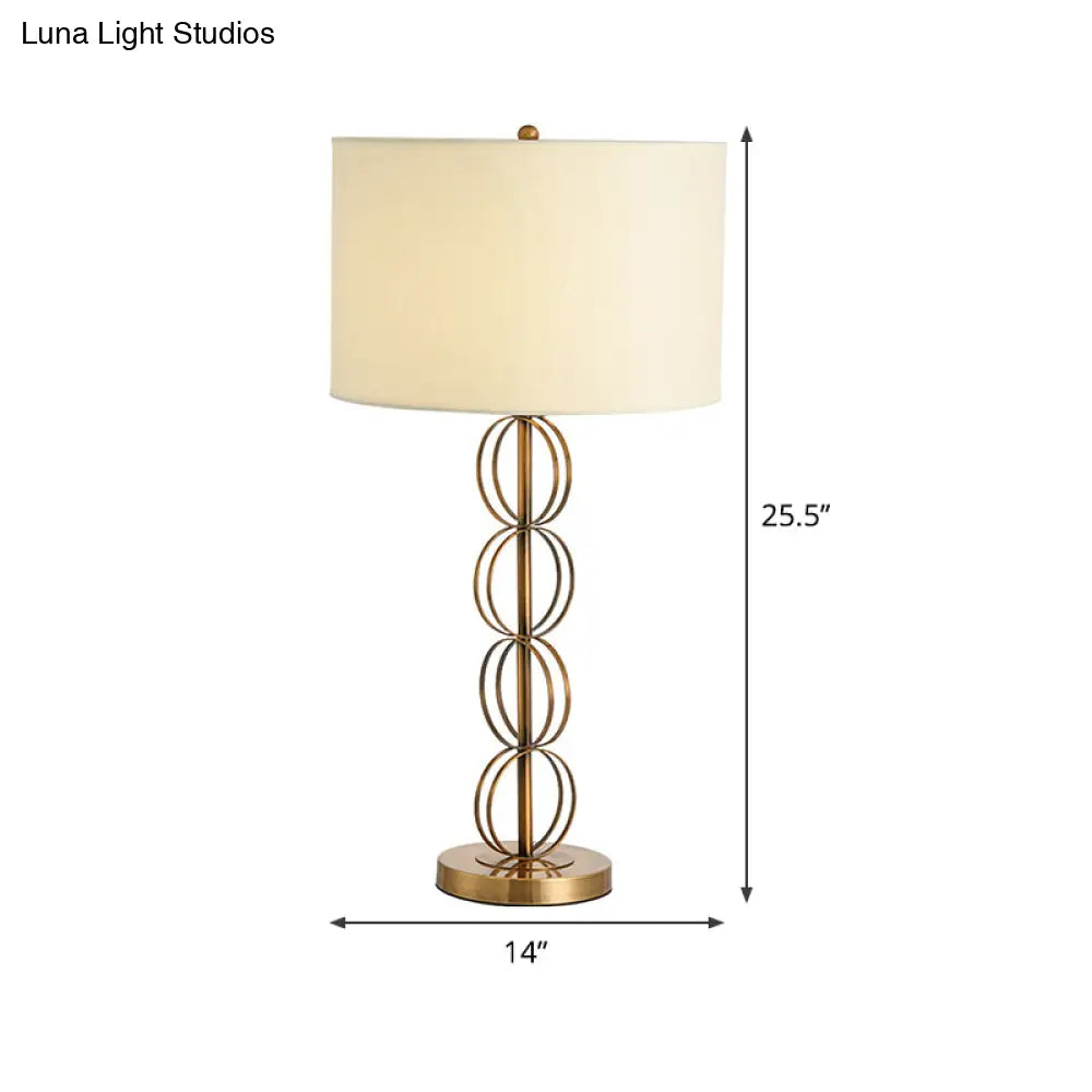 Contemporary Fabric Cylindrical Night Light - White Metal Table Lighting For Living Room