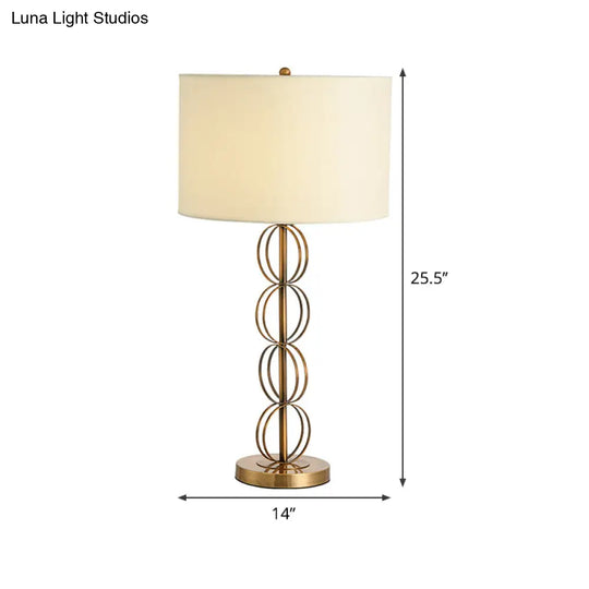 Contemporary Fabric Cylindrical Night Light - White Metal Table Lighting For Living Room