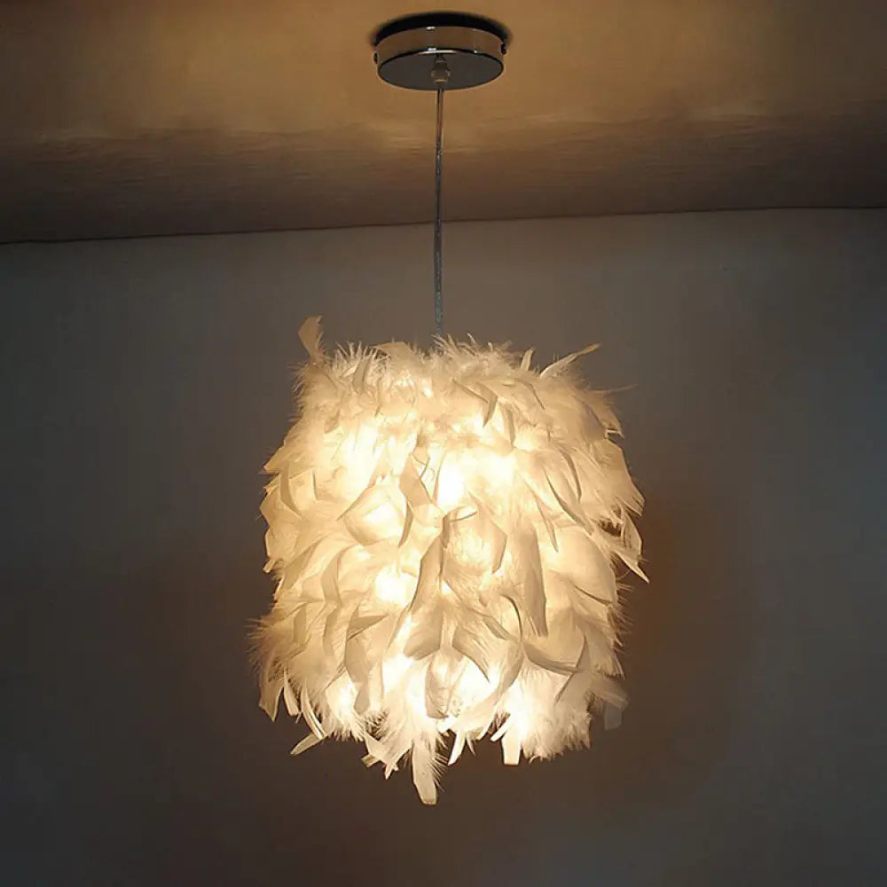 Contemporary Fabric Feather Pendant Ceiling Lamp - White 1 Head Perfect For Dining Table