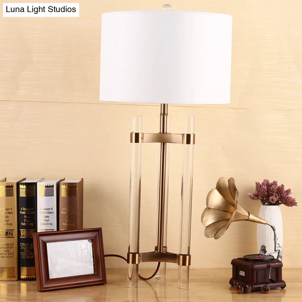 Contemporary Fabric Nightstand Lamp: Cylindrical Design White 1-Bulb Reading Light