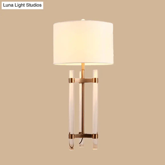 Contemporary Fabric Nightstand Lamp: Cylindrical Design White 1-Bulb Reading Light