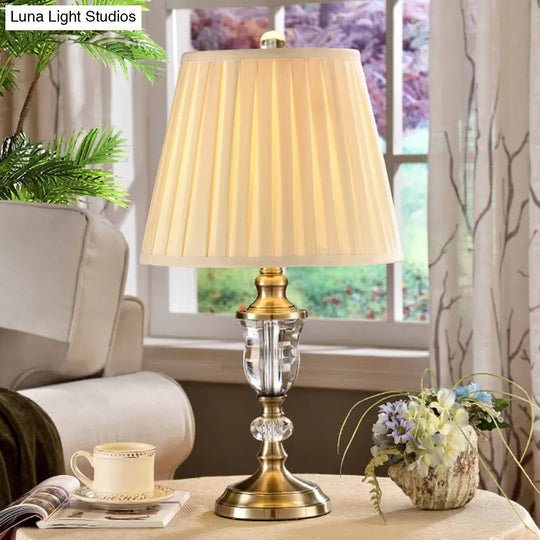 Contemporary Fabric Pleated Task Lamp In Beige - 1 Bulb Reading Light For Study