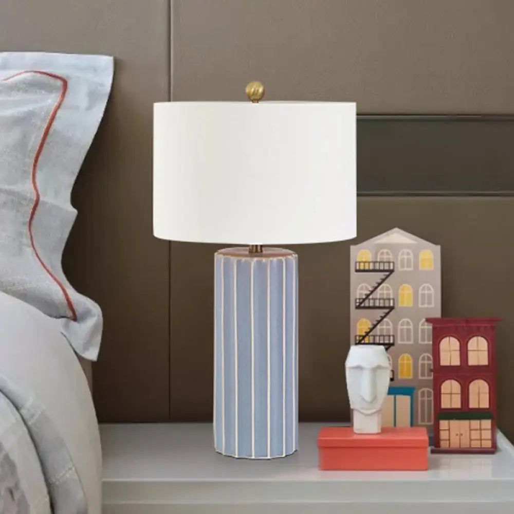 Contemporary Fabric Shade Nightstand Lamp In White For Task Lighting