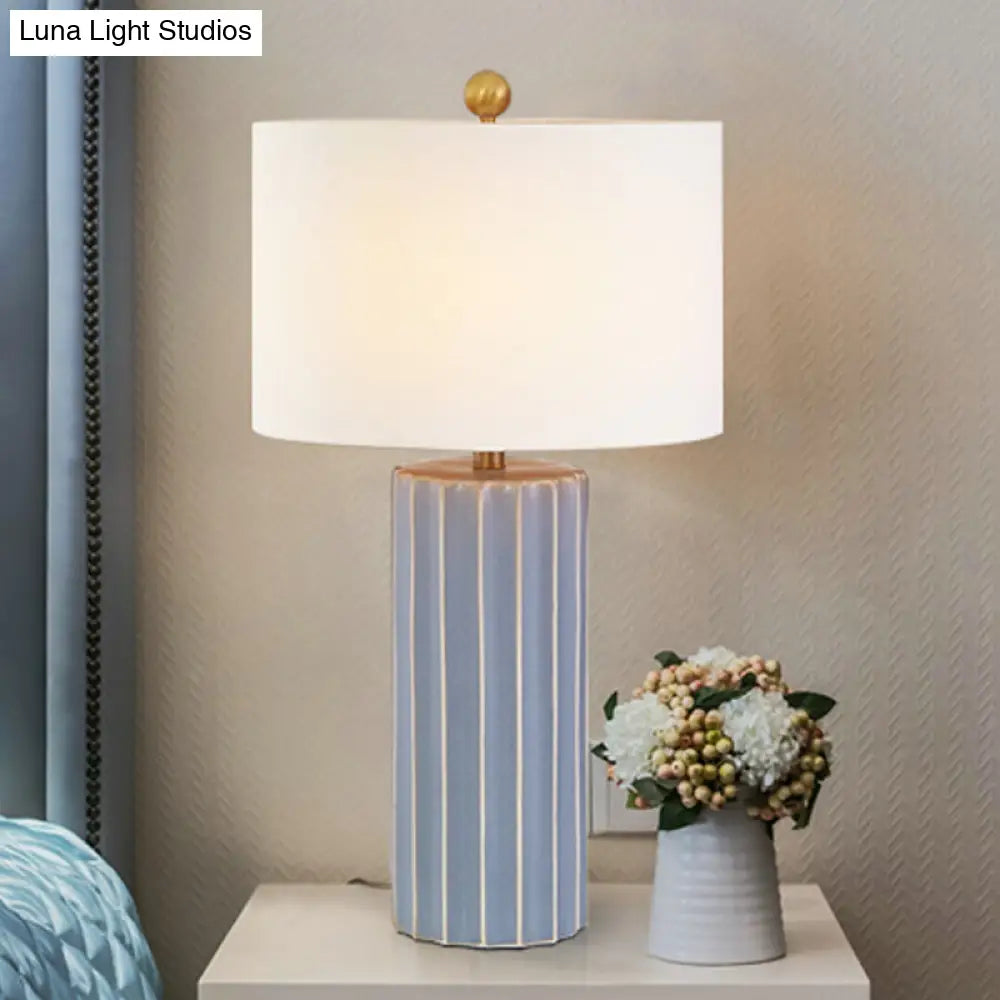 Contemporary Fabric Shade Nightstand Lamp In White For Task Lighting