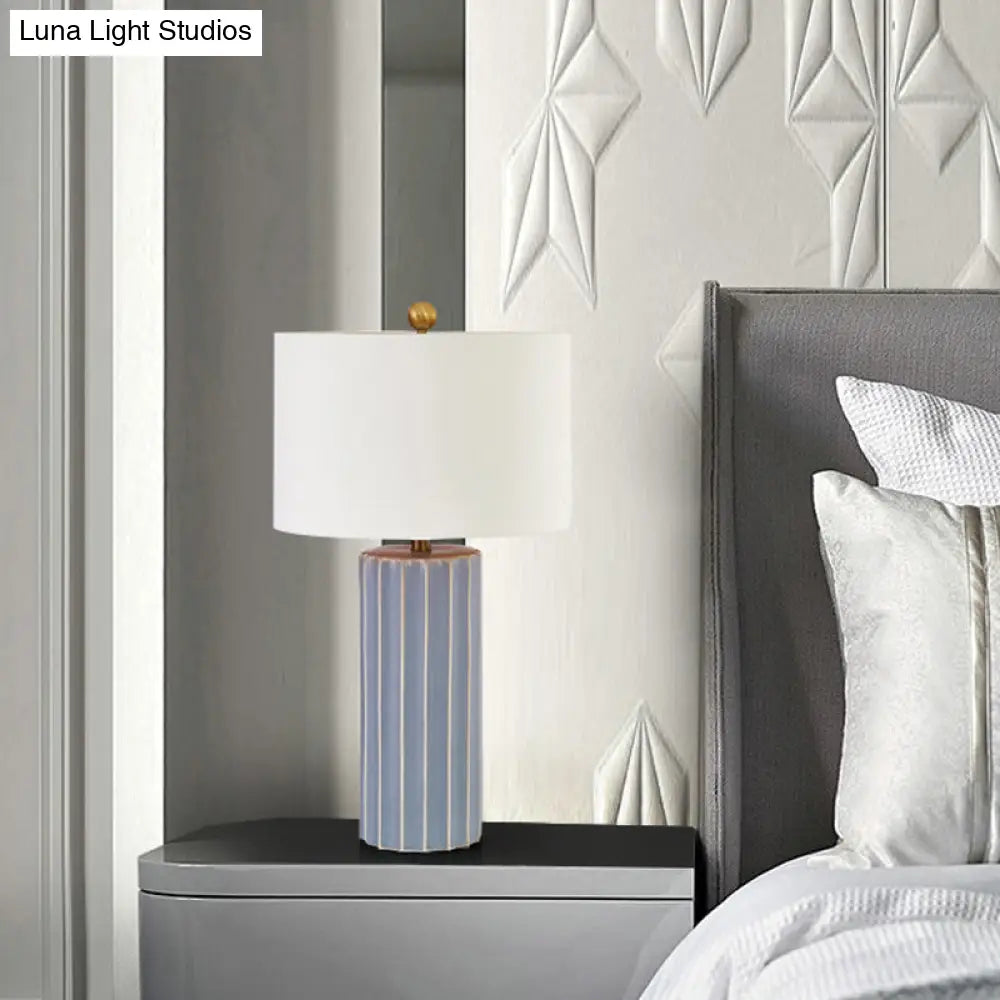 Contemporary Fabric Shade Nightstand Lamp In White For Task Lighting