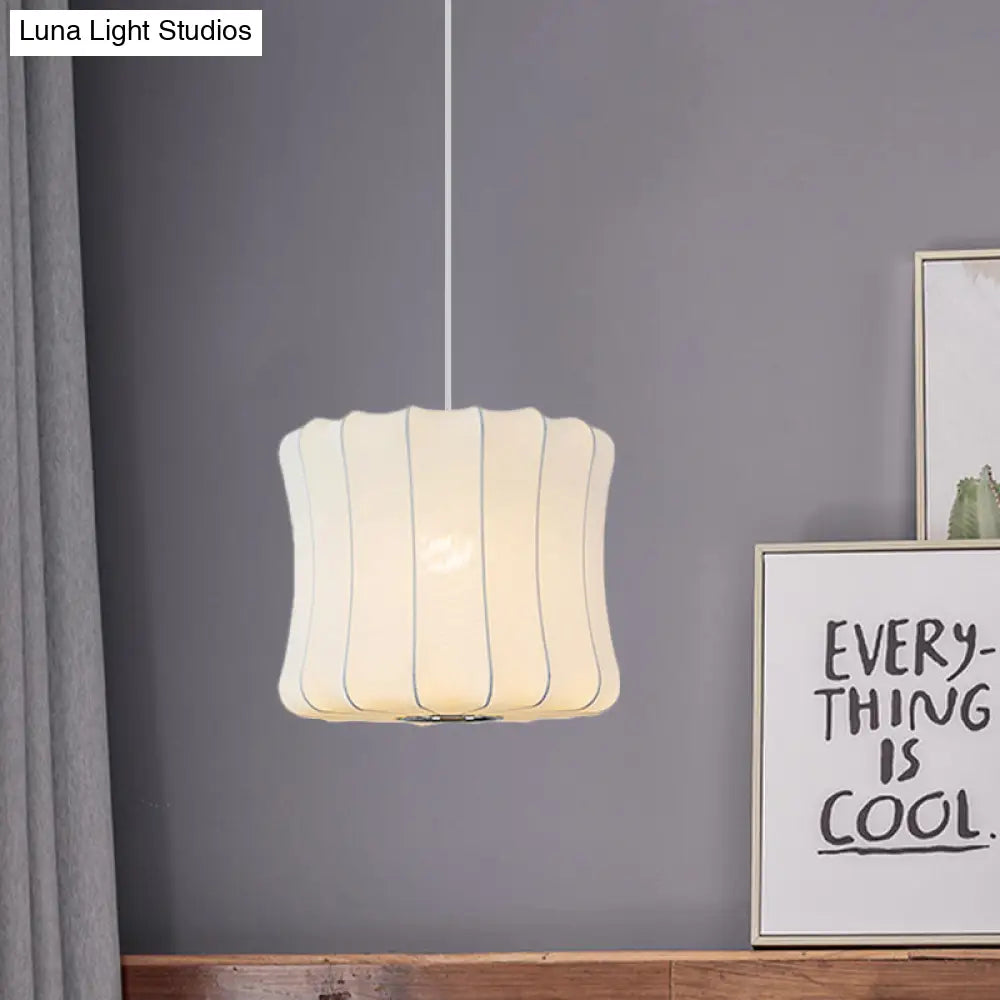 White Fabric Shade Pendant Light: Modern Hanging Ceiling Lantern With 1 Light Suspension