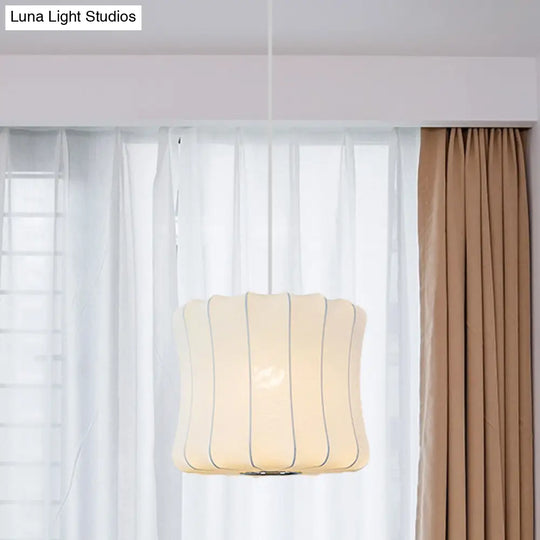 Contemporary Fabric Shade Pendant Light With White Lantern Design