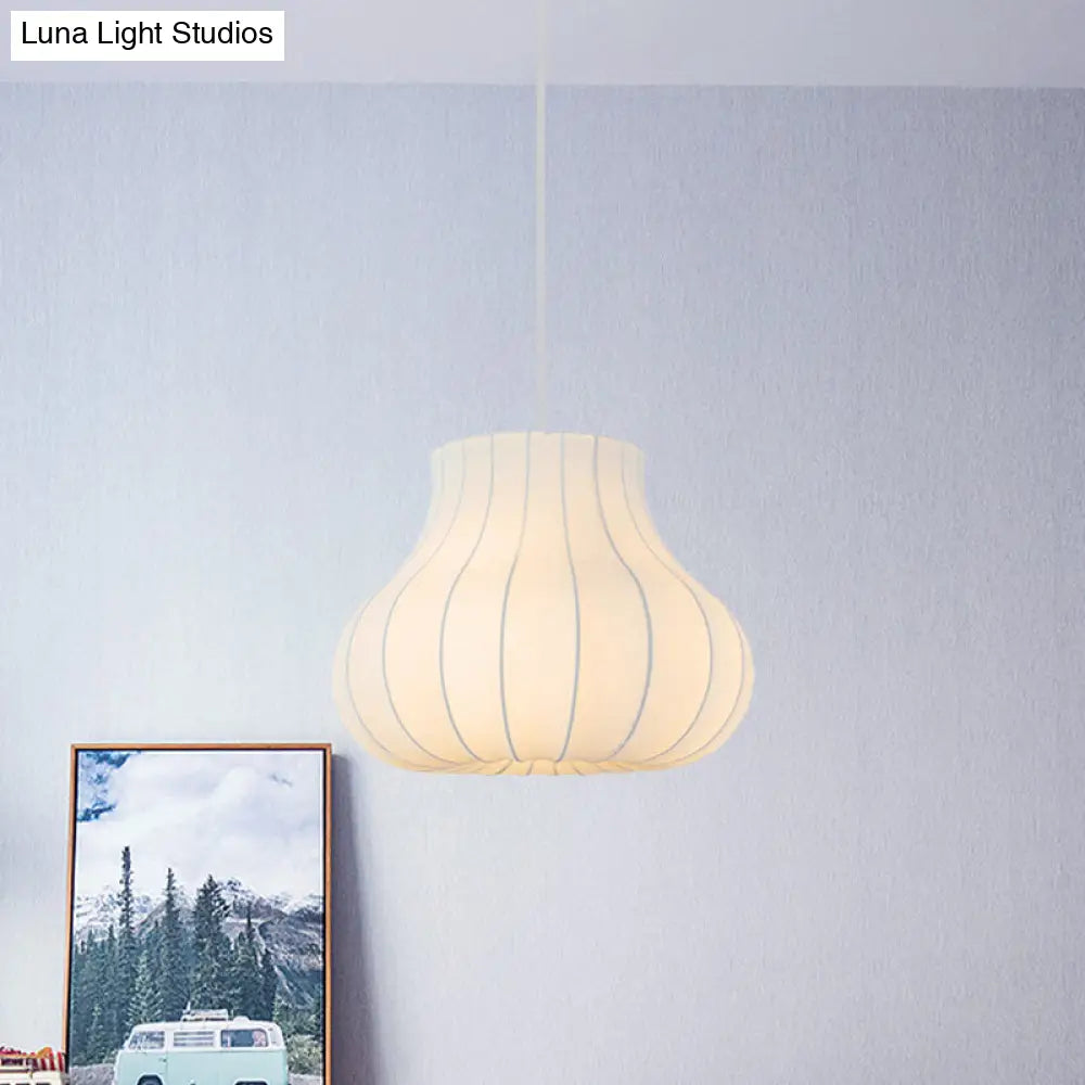 White Fabric Shade Pendant Light: Modern Hanging Ceiling Lantern With 1 Light Suspension