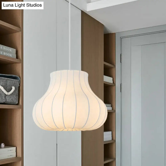 White Fabric Shade Pendant Light: Modern Hanging Ceiling Lantern With 1 Light Suspension