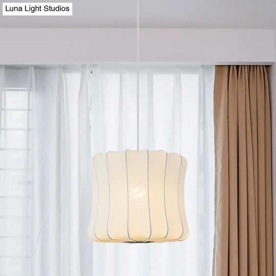 White Fabric Shade Pendant Light: Modern Hanging Ceiling Lantern With 1 Light Suspension