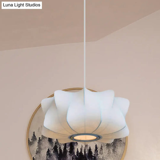 White Fabric Shade Pendant Light: Modern Hanging Ceiling Lantern With 1 Light Suspension