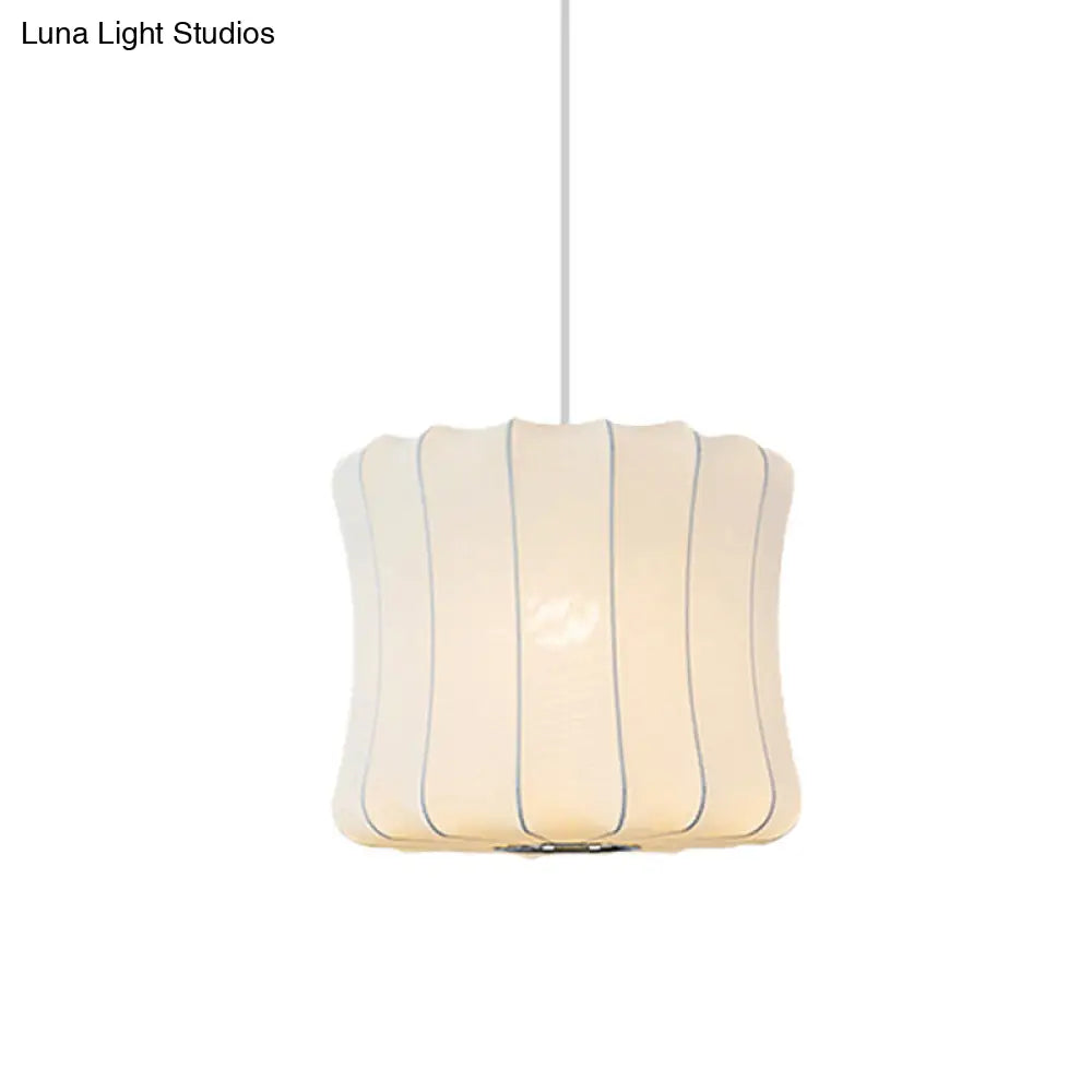 White Fabric Shade Pendant Light: Modern Hanging Ceiling Lantern With 1 Light Suspension