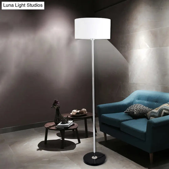 Contemporary Fabric Single-Bulb Floor Lamp With Drum Shade For Living Room Lighting