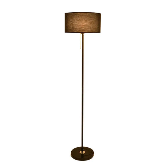 Contemporary Fabric Single-Bulb Floor Lamp With Drum Shade For Living Room Lighting Black