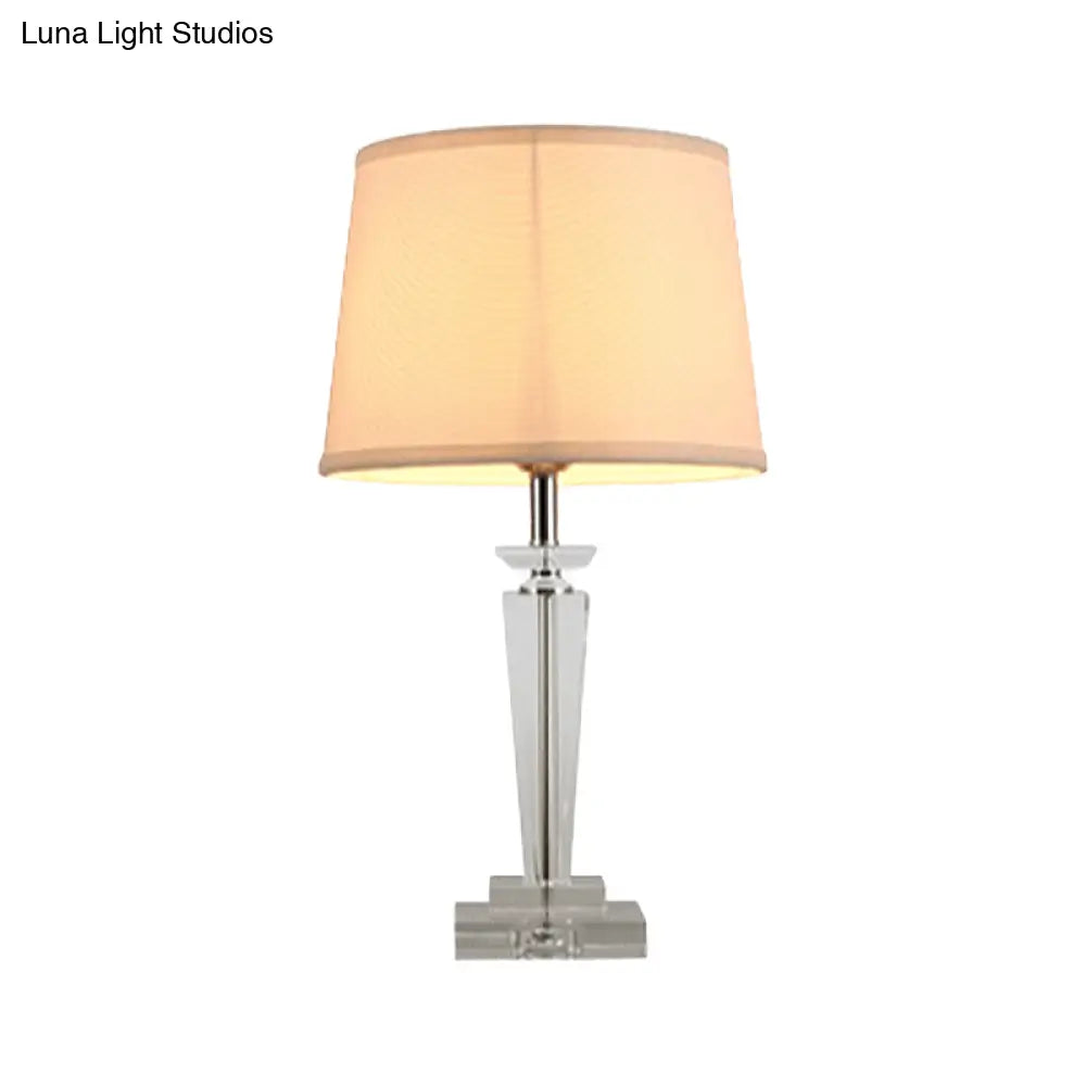 Contemporary Fabric Table Lamp With Hand-Cut Crystal And White Tapered Shade