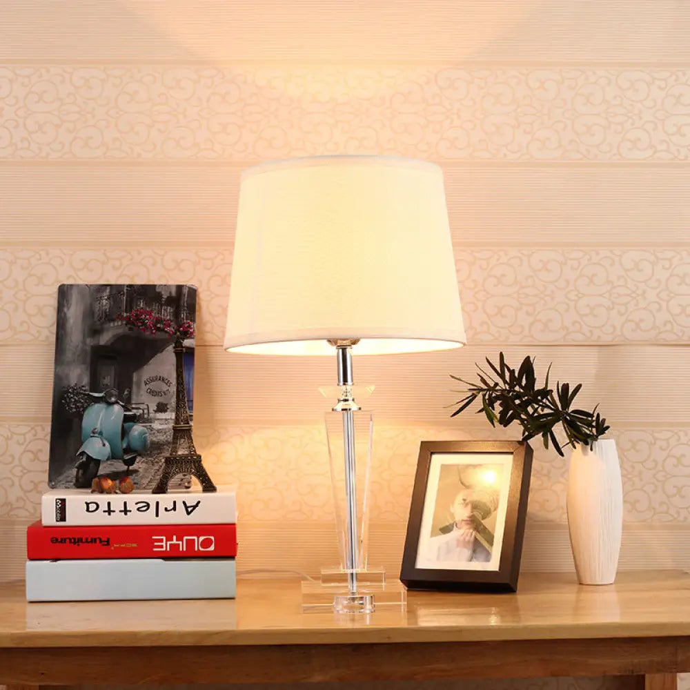 Contemporary Fabric Table Lamp With Hand-Cut Crystal And White Tapered Shade