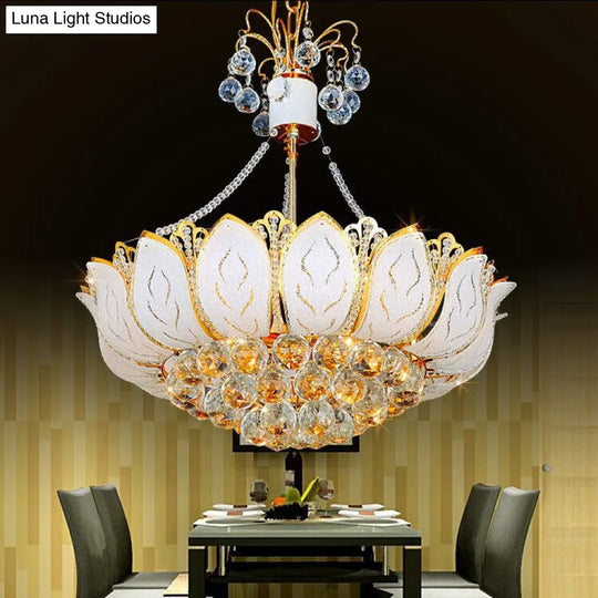 Contemporary Gold Lotus Chandelier With Crystal Ball Lights - 3/Multi 16/19.5/23.5 Wide / 23.5