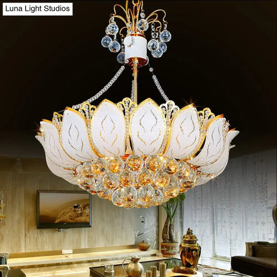 Contemporary Gold Lotus Chandelier With Crystal Ball Lights - 3/Multi 16/19.5/23.5 Wide / 19.5