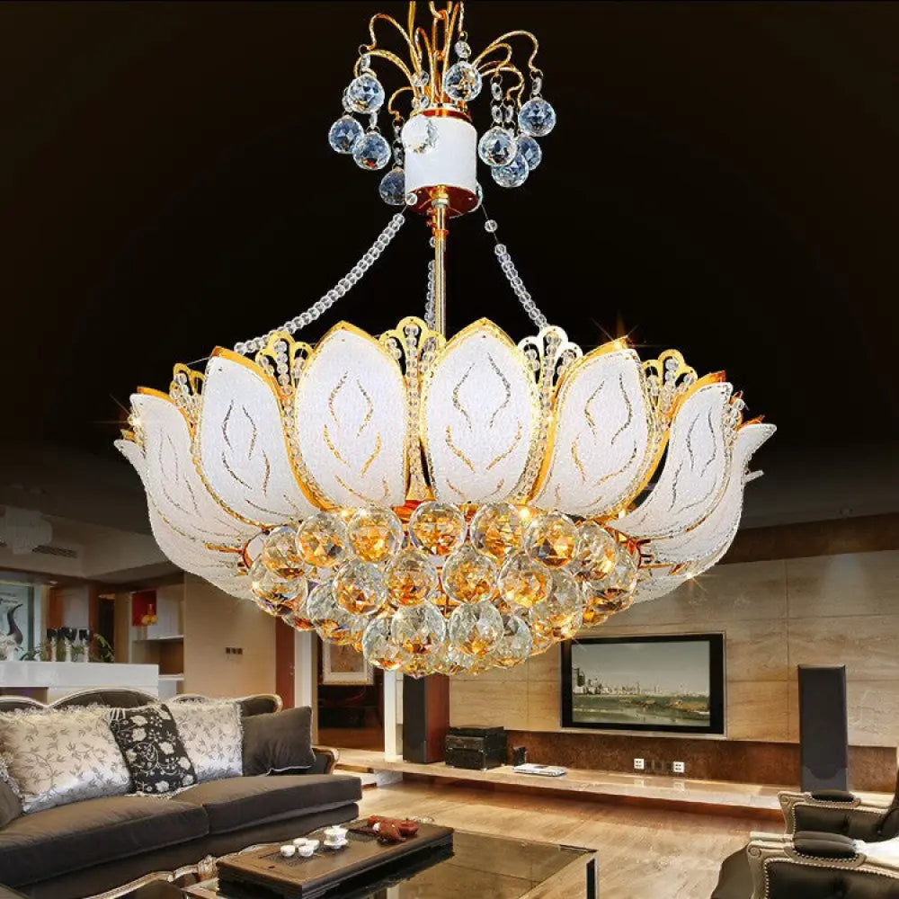 Contemporary Faceted Crystal Ball Lotus Chandelier Light – Gold 3 Multi Lights