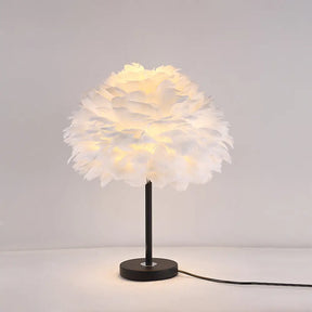 Contemporary Feather Flower Table Lamp - Single-Bulb Night Light For Bedroom Black