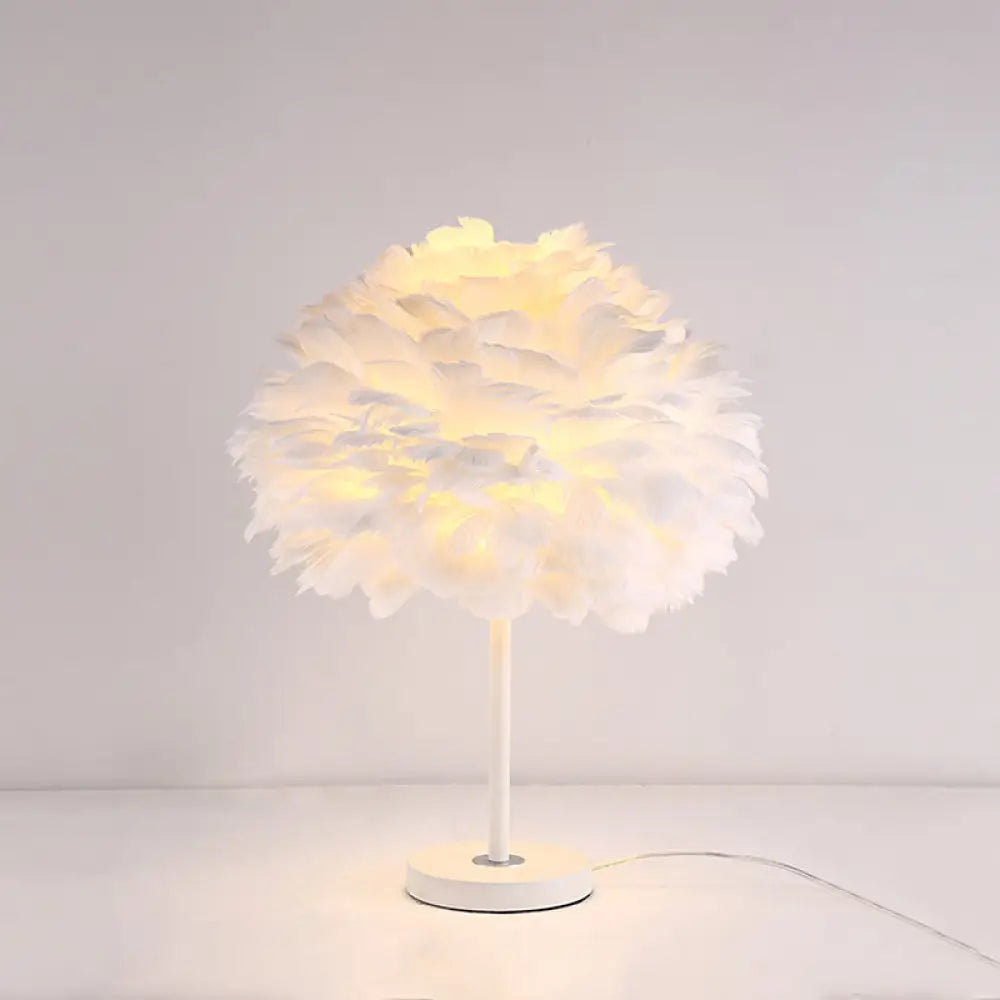 Contemporary Feather Flower Table Lamp - Single-Bulb Night Light For Bedroom White