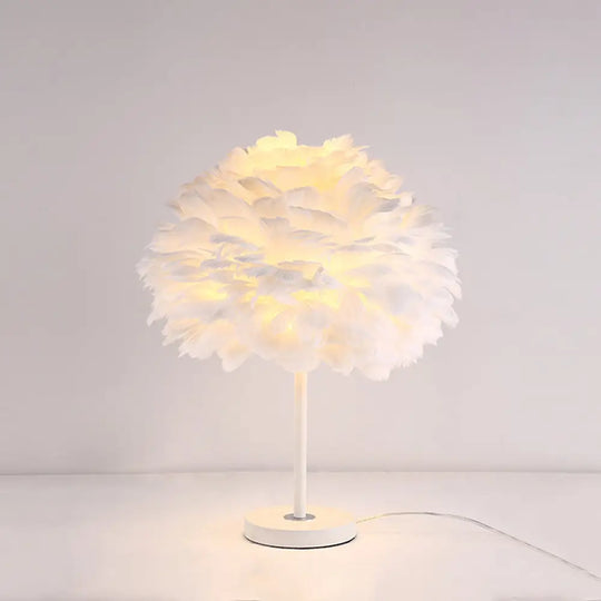 Contemporary Feather Flower Table Lamp - Single-Bulb Night Light For Bedroom White