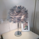 Contemporary Feather Night Table Lamp - Globe Bedside Light In White/Grey/Pink Grey