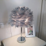 Contemporary Feather Night Table Lamp - Globe Bedside Light In White/Grey/Pink Grey