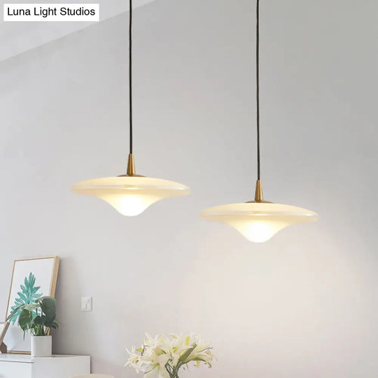 White Glass Contemporary Flare Pendant Lamp For Down Lighting In Restaurants - 1 Bulb