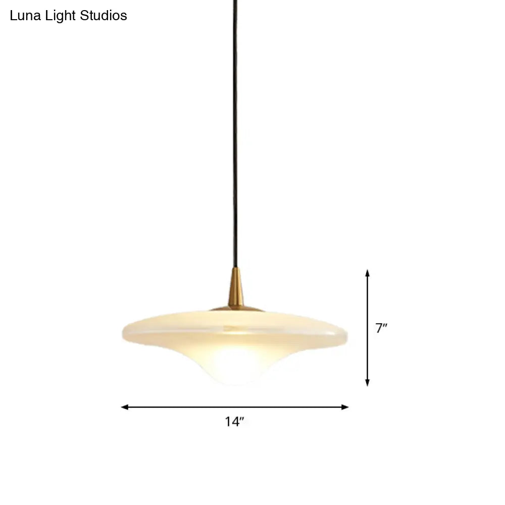 Contemporary Flare Hanging Lamp - White Glass Pendant With 1 Bulb Restaurant Down Lighting