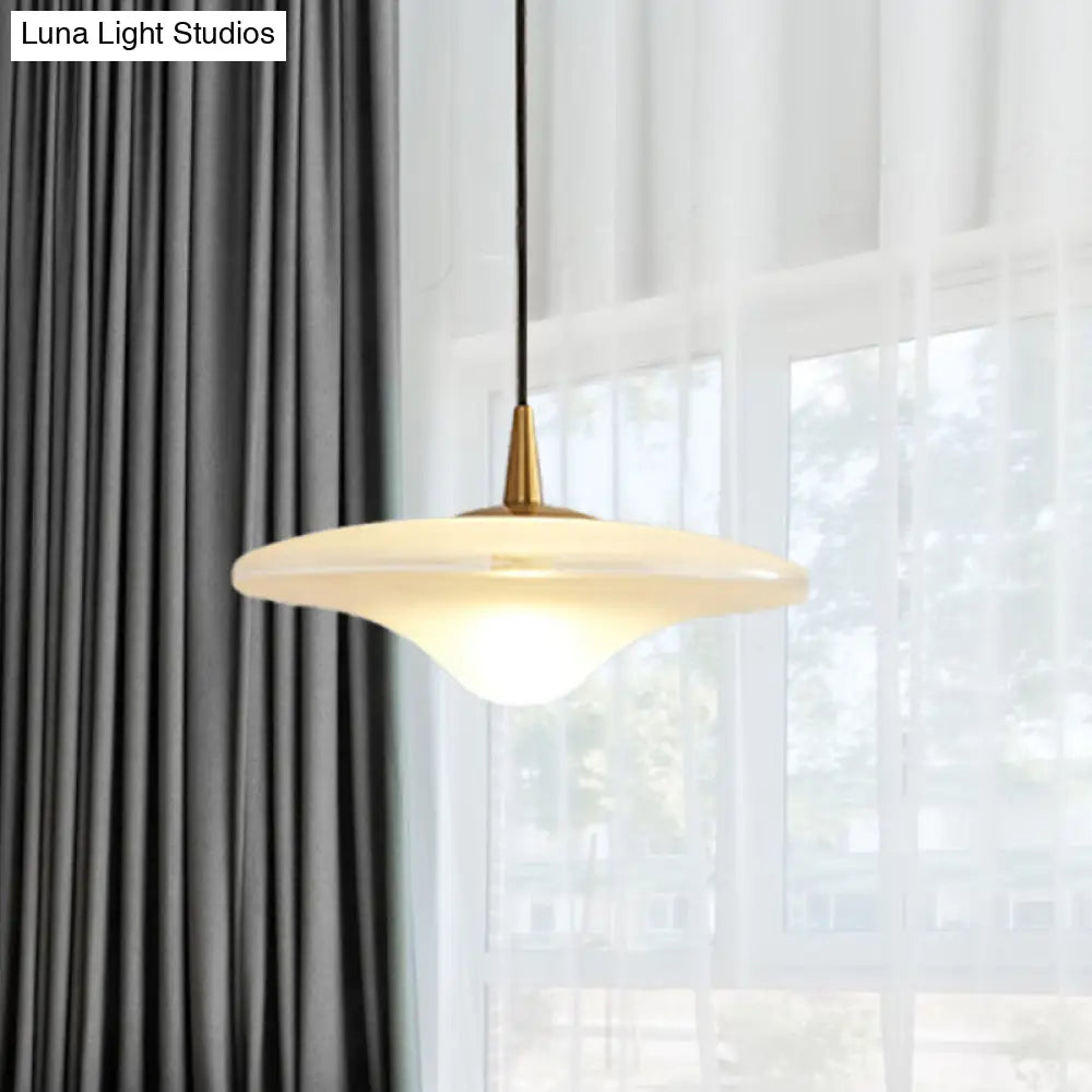 White Glass Contemporary Flare Pendant Lamp For Down Lighting In Restaurants - 1 Bulb