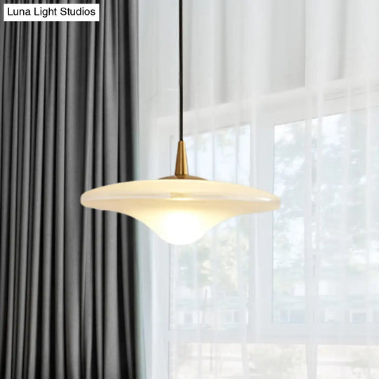 White Glass Contemporary Flare Pendant Lamp For Down Lighting In Restaurants - 1 Bulb