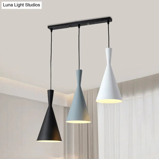 Contemporary Flared Metallic Pendant Light With 3-Head Black Hanging Lamp Kit And Canopy / Linear