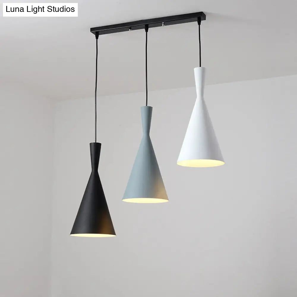 Contemporary Flared Metallic Pendant Light With 3-Head Black Hanging Lamp Kit And Canopy