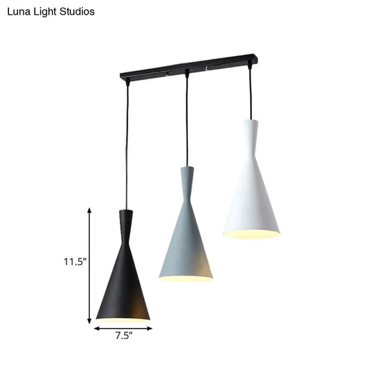 Contemporary Flared Metallic Pendant Light With 3-Head Black Hanging Lamp Kit And Canopy