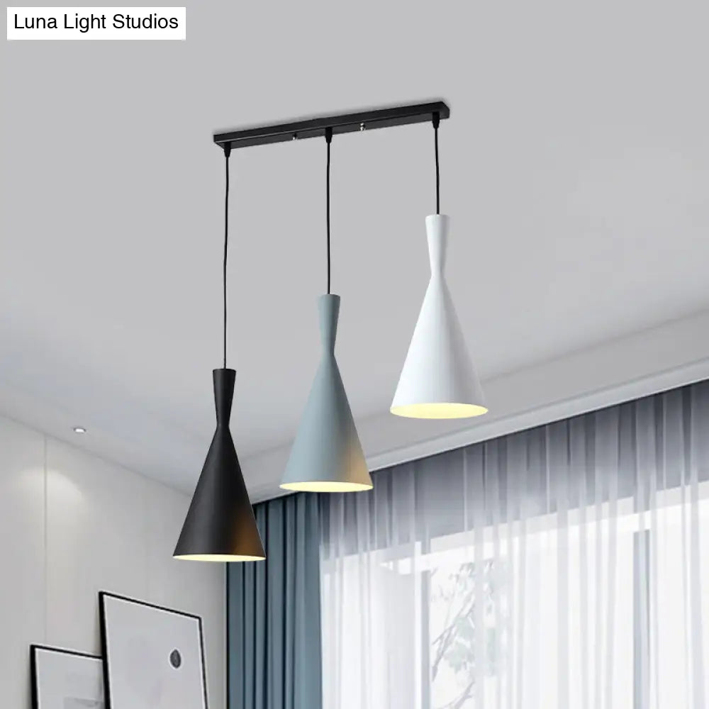 Contemporary Flared Metallic Pendant Light With 3-Head Black Hanging Lamp Kit And Canopy