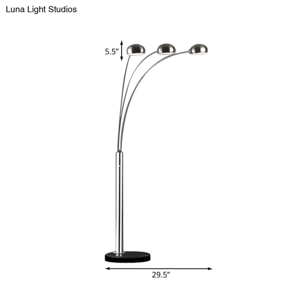 Contemporary Floor Reading Lamp: Metal Tree-Like Silver Stand With 3-Bulb Light & Semi-Orb Shade