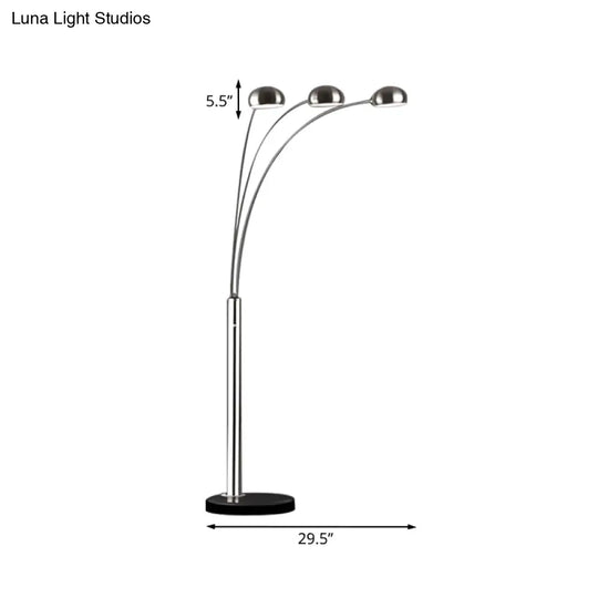 Contemporary Floor Reading Lamp: Metal Tree-Like Silver Stand With 3-Bulb Light & Semi-Orb Shade