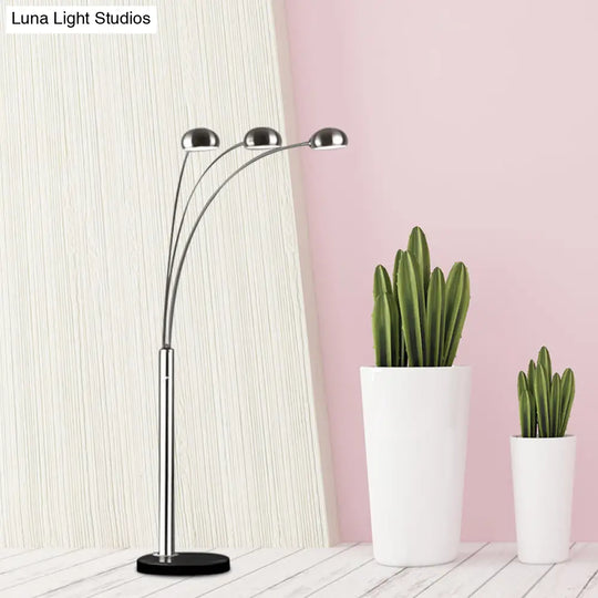 Contemporary Floor Reading Lamp: Metal Tree-Like Silver Stand With 3-Bulb Light & Semi-Orb Shade