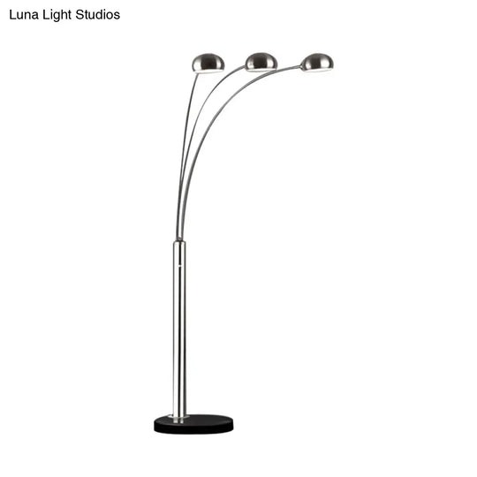 Contemporary Floor Reading Lamp: Metal Tree-Like Silver Stand With 3-Bulb Light & Semi-Orb Shade