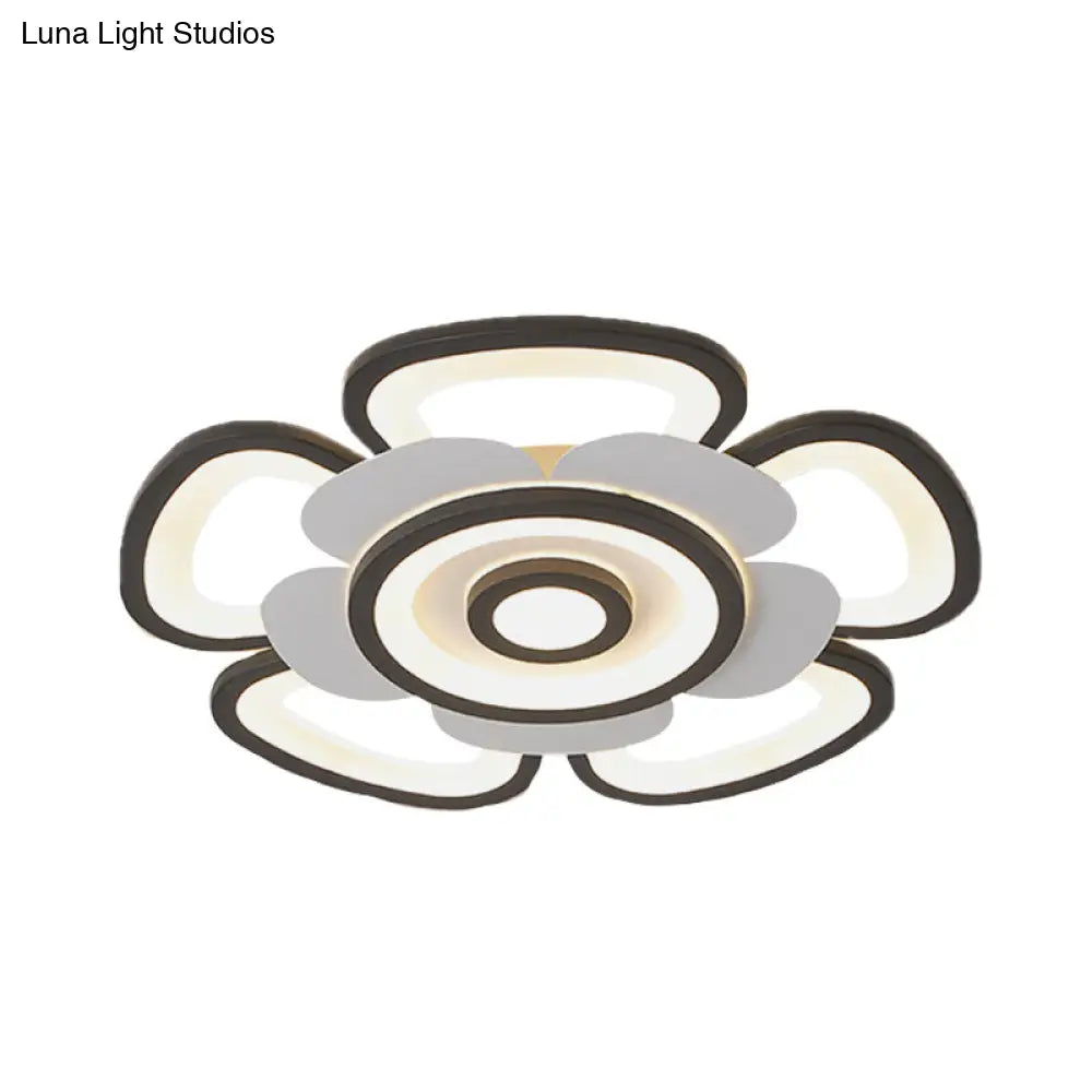 Contemporary Floral Acrylic Led Flush Mount Ceiling Light In Black And White With Warm/White Glow -