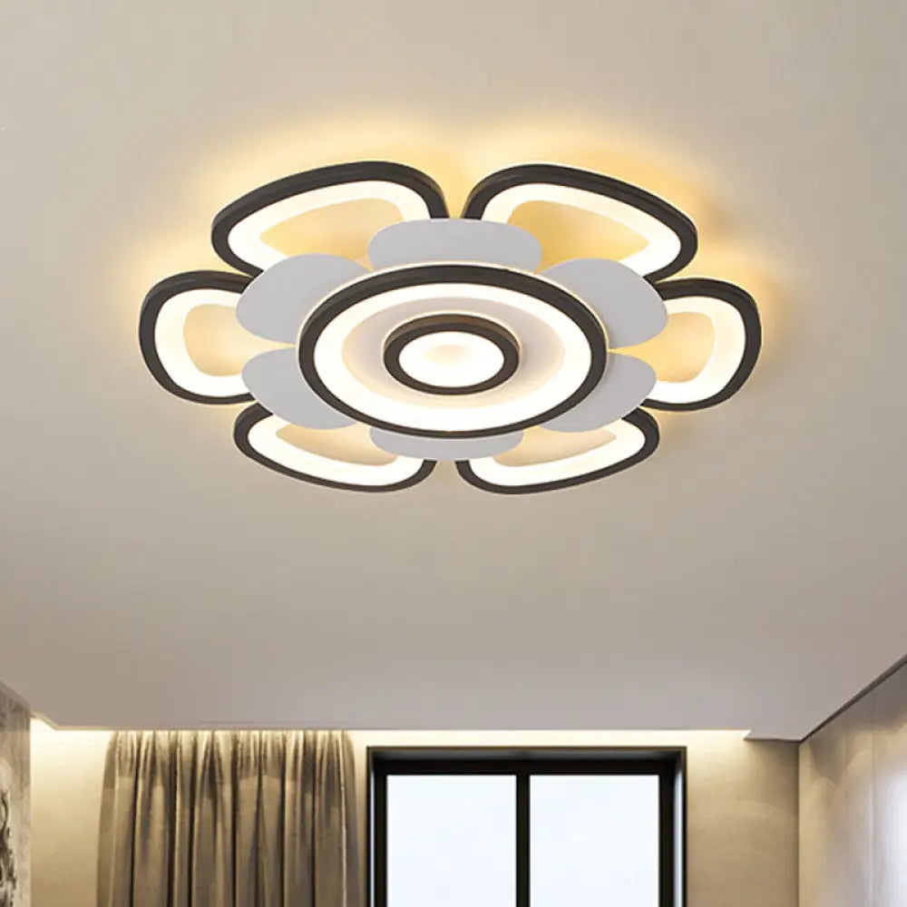 Contemporary Floral Acrylic Led Flush Mount Ceiling Light In Black And White With Warm/White Glow -