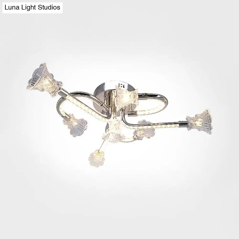 Contemporary Floral Crystal Ceiling Light In Warm/White Led With Stainless-Steel Mount