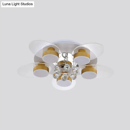 Contemporary Floral Crystal Flush Light With 5 Led Bulbs - White Ceiling Lighting Clear Glass Panel