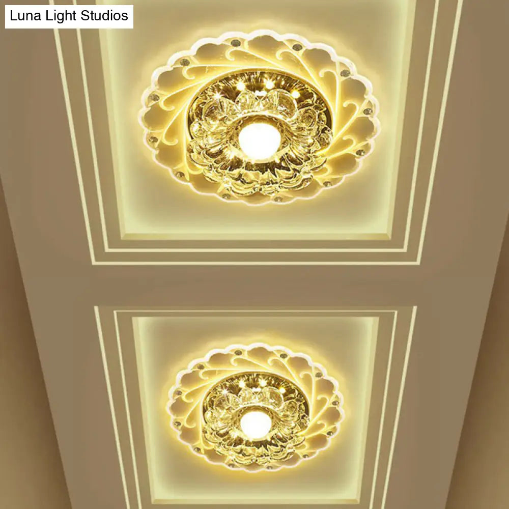 Contemporary Floral Crystal Led Flush Mount Ceiling Light - Clear Fixture For Foyer / 3W Warm