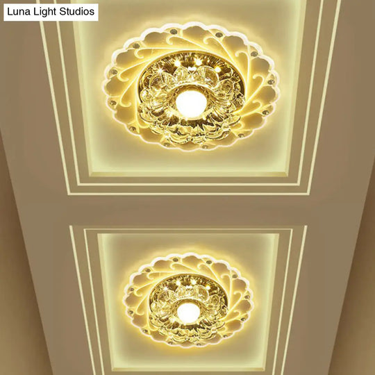 Contemporary Floral Crystal Led Flush Mount Ceiling Light - Clear Fixture For Foyer / 3W Warm