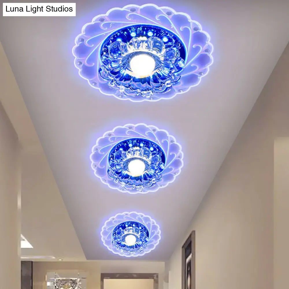 Contemporary Floral Crystal Led Flush Mount Ceiling Light - Clear Fixture For Foyer / 3W Blue