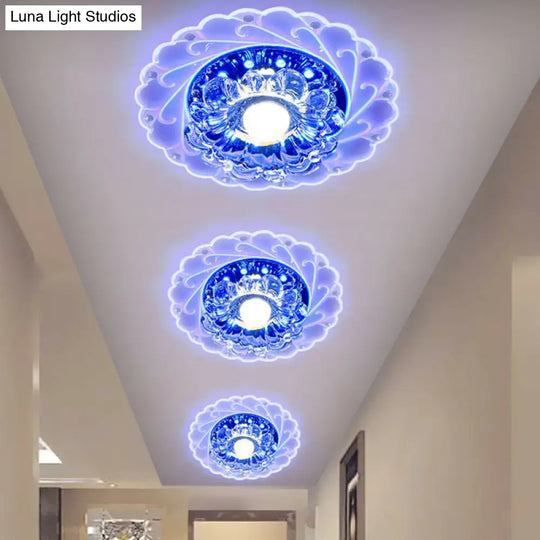 Contemporary Floral Crystal Led Flush Mount Ceiling Light - Clear Fixture For Foyer / 3W Blue