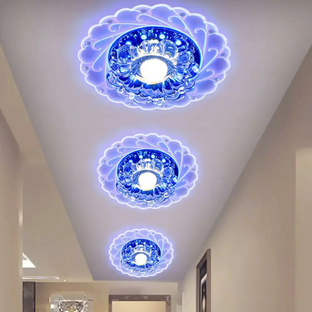 Contemporary Floral Crystal Led Flush Mount Ceiling Light - Clear Fixture For Foyer / 3W Blue